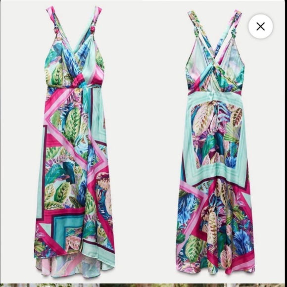 NWT, Zara Tropical Satin Midid Dress, Size Small - Picture 7 of 7